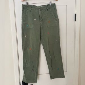 Olive Green Trousers with Floral Embroidery